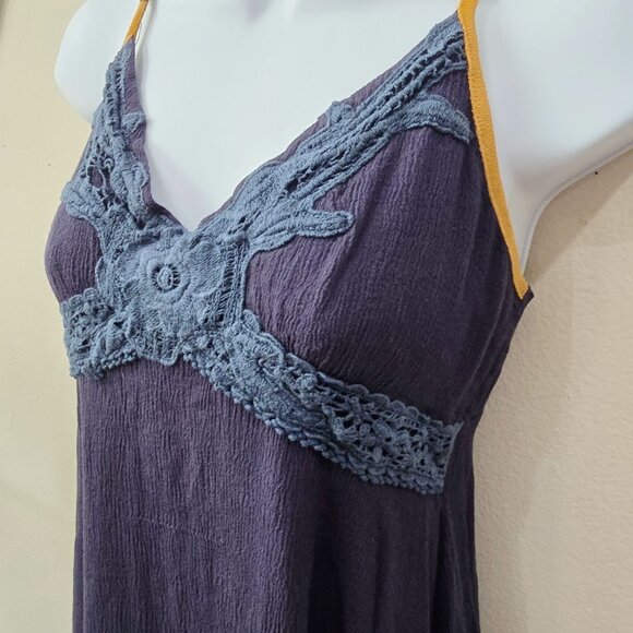 Dress – Miss Me – Navy Blue – Lace Trim Rayon Adjustable Strap Asymmetrical Hem - Picture 7 of 12